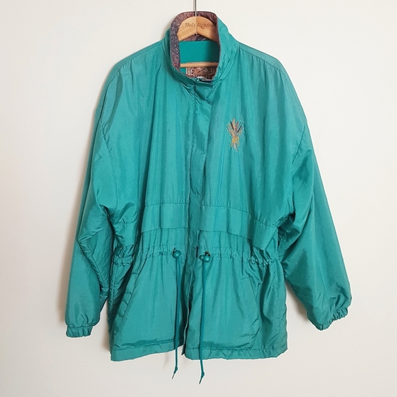 Vintage Jackets & Blazers - Vintage Teal Nylon Windbreaker Jacket